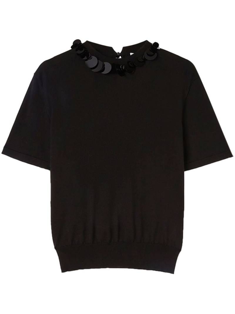 Jil Sander sequin-collar knitted cotton T-shirt - Black von Jil Sander