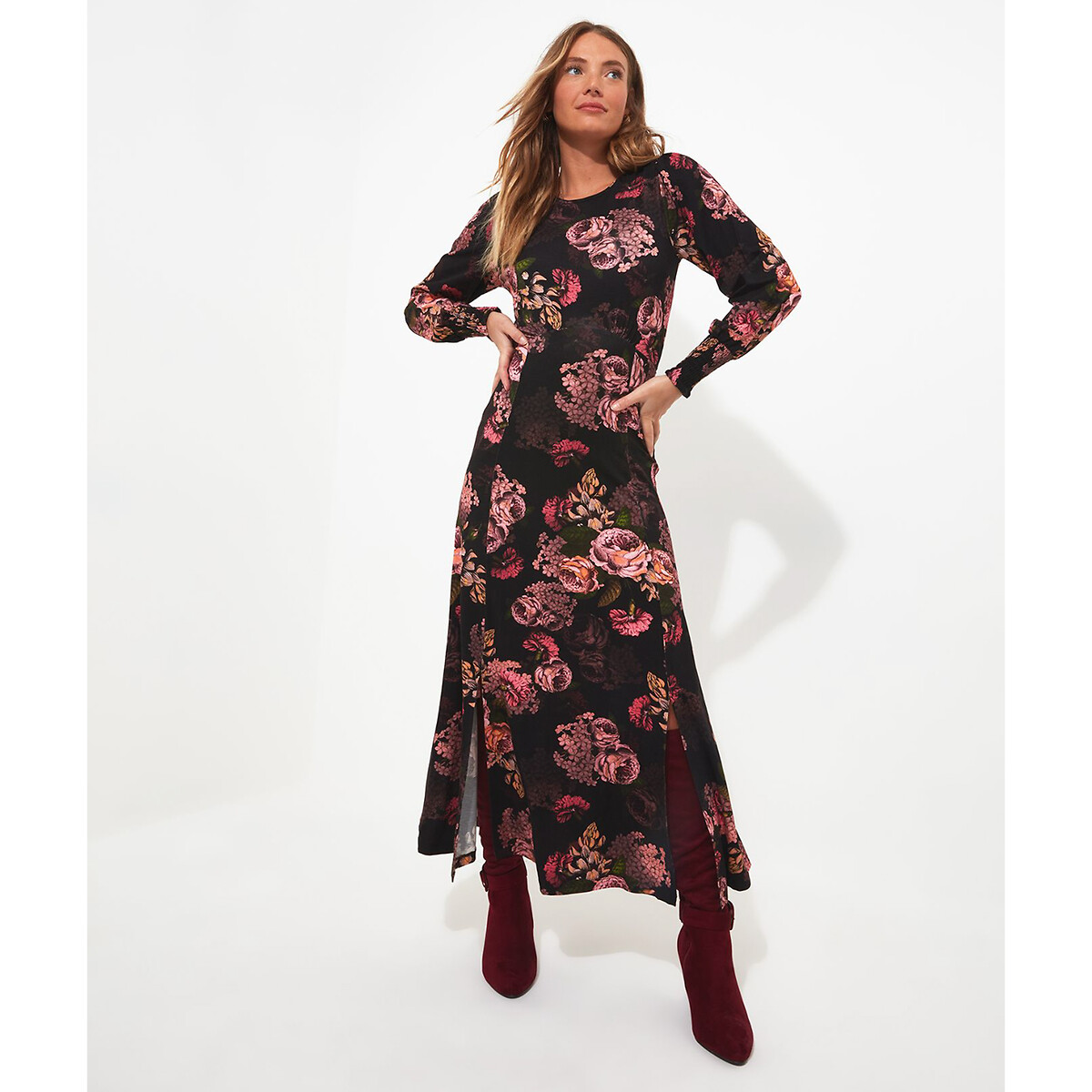 Langes Kleid, runder Ausschnitt, florales Muster von Joe Browns