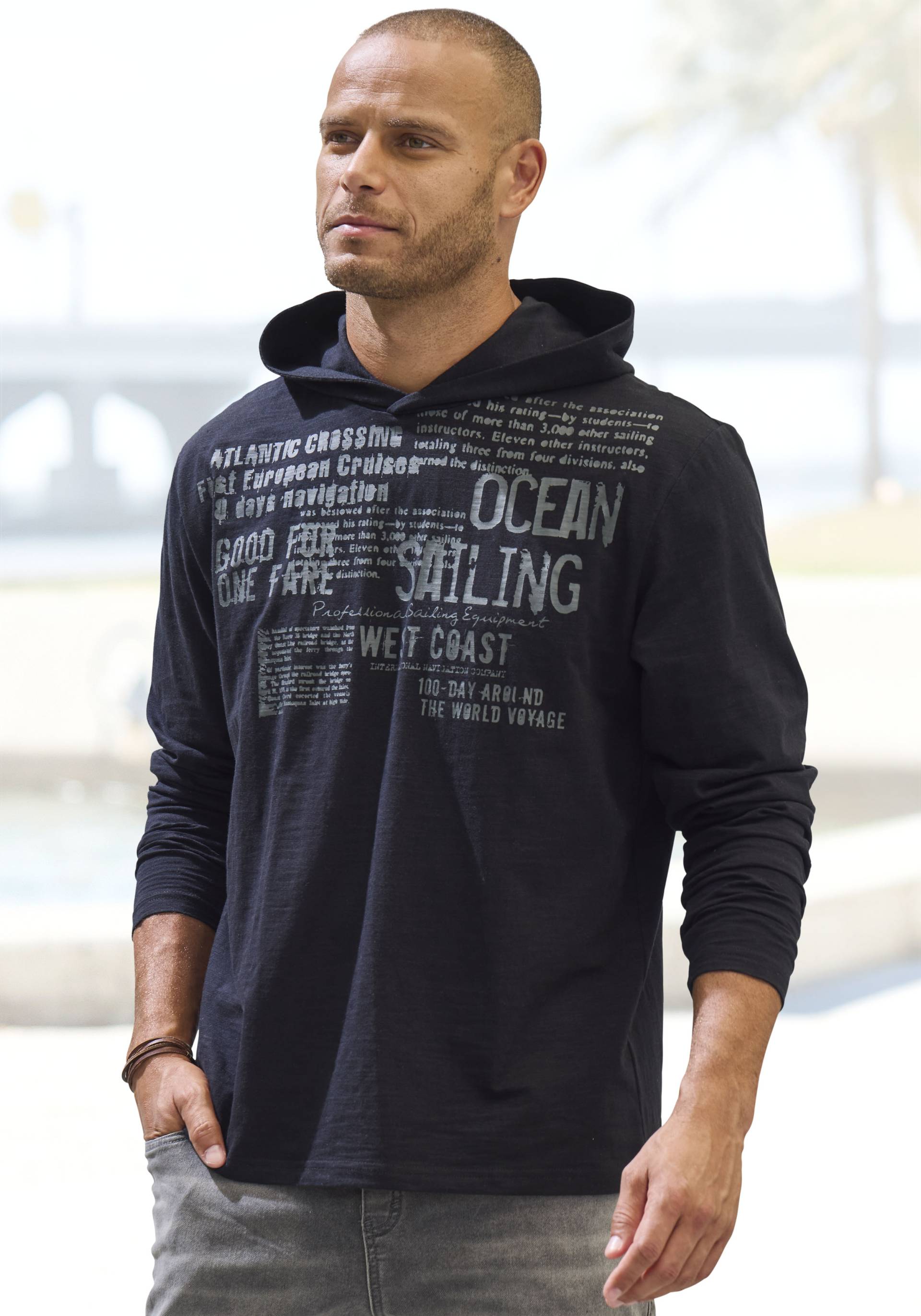 John Devin Kapuzenshirt, Shirt bedruckt mit Kapuze aus strukturierter Baumwoll-Qualität John Devin Kapuzenshirt, Shirt bedruckt mit Kapuze aus strukturierter Baumwoll-Qualität von John Devin