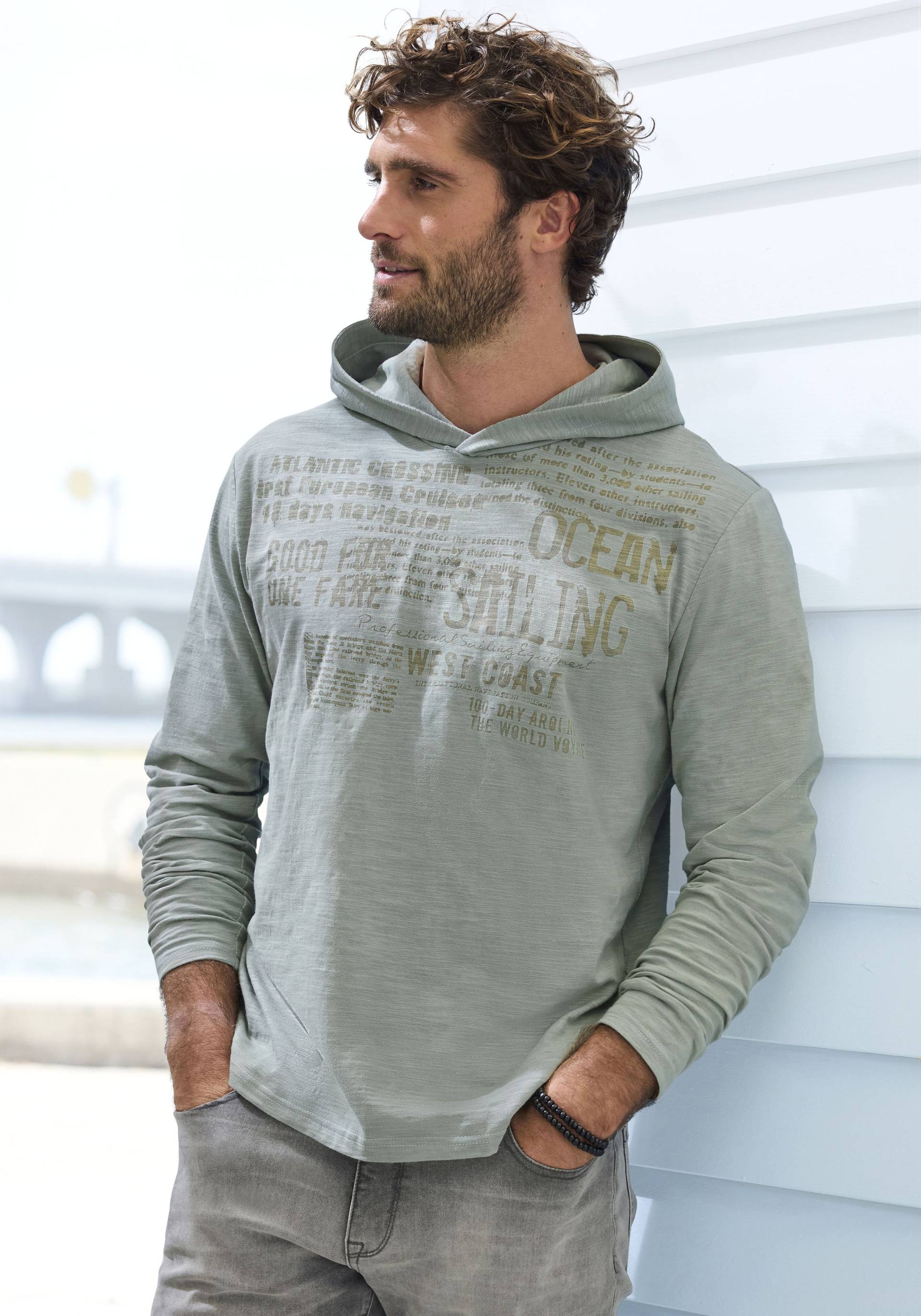 John Devin Kapuzenshirt, Shirt bedruckt mit Kapuze aus strukturierter Baumwoll-Qualität John Devin Kapuzenshirt, Shirt bedruckt mit Kapuze aus strukturierter Baumwoll-Qualität von John Devin