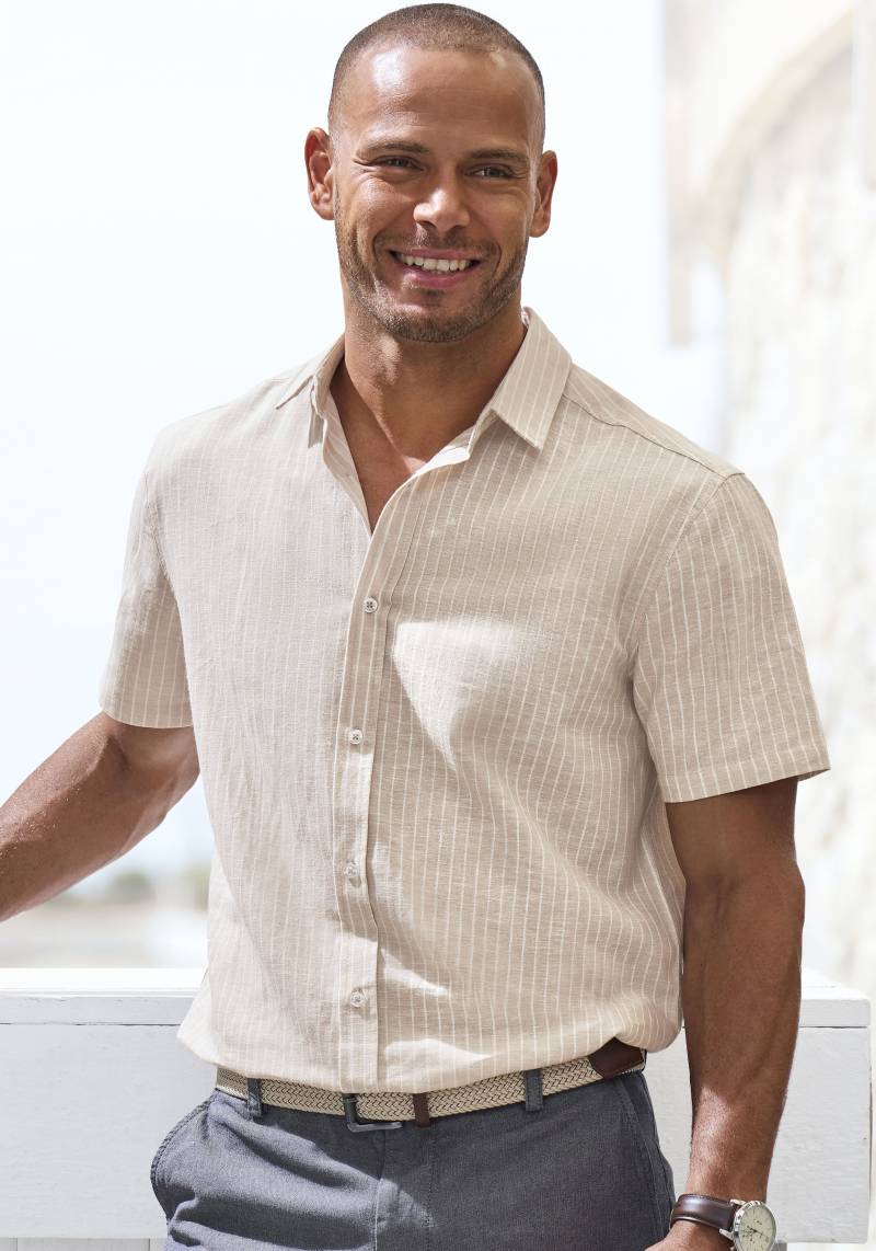 John Devin Kurzarmhemd »in Leinenoptik,«, Streifenhemd aus reiner Baumwolle, regular-fit von John Devin