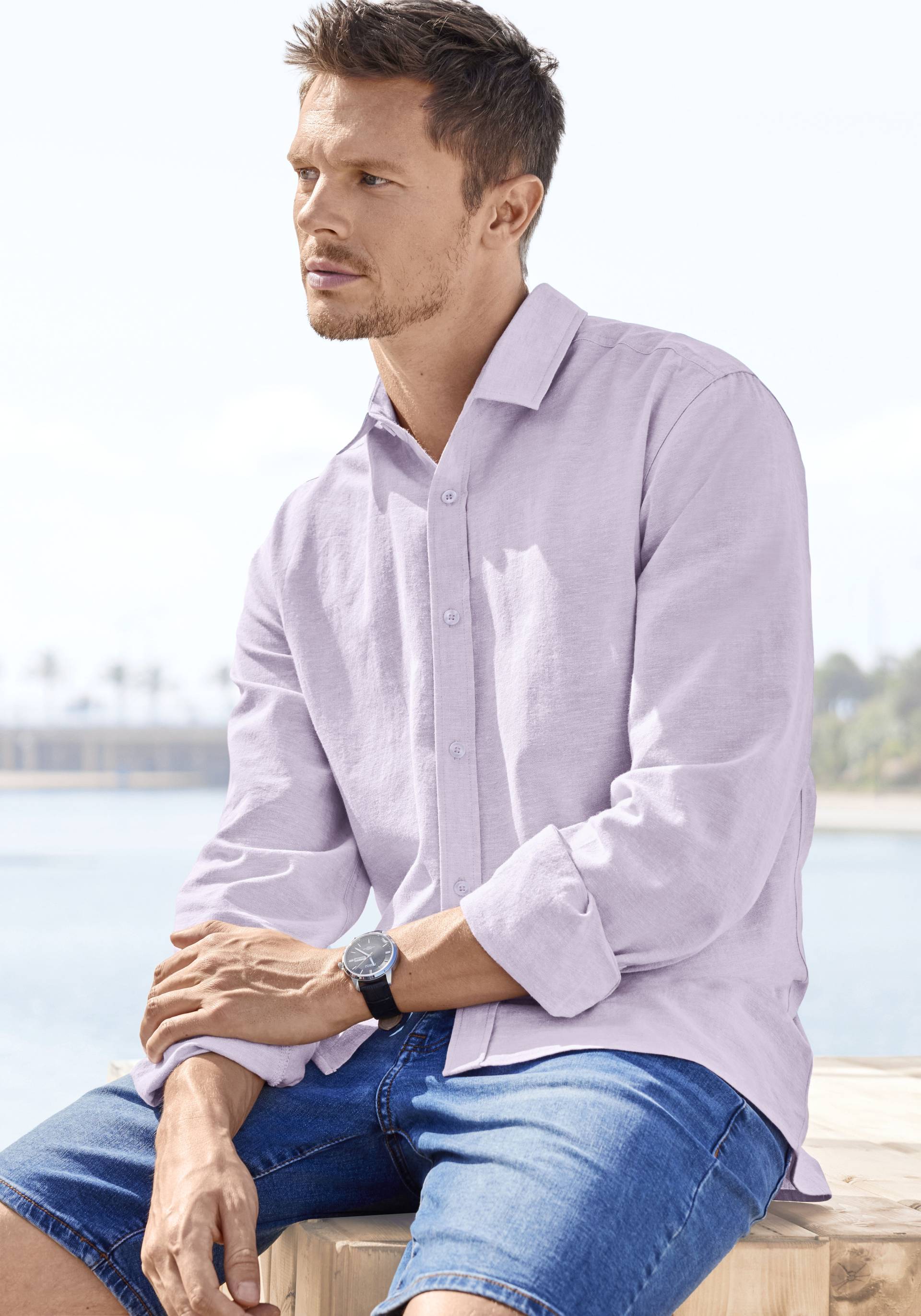 John Devin Langarmhemd »Regular Fit,«, Leinenhemd mit Kentkragen aus Baumwoll-Leinen Mischung John Devin Langarmhemd »Regular Fit,«, Leinenhemd mit Kentkragen aus Baumwoll-Leinen Mischung von John Devin