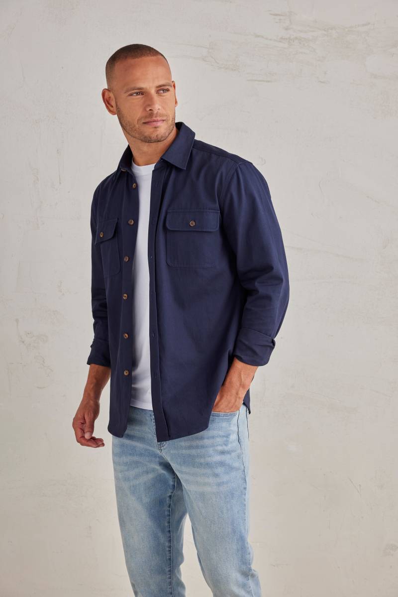 John Devin Langarmhemd, Overshirt aus reiner Baumwolle, mit aufgesetzten Taschen von John Devin