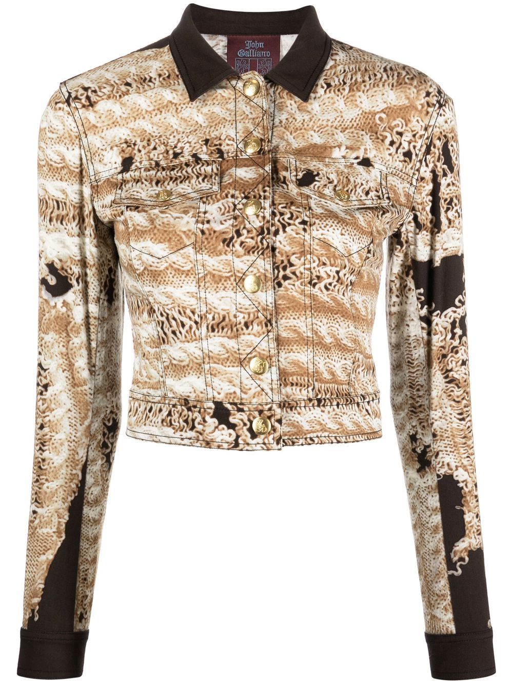 John Galliano Pre-Owned 1990s woven print cropped jacket - Neutrals von John Galliano Pre-Owned
