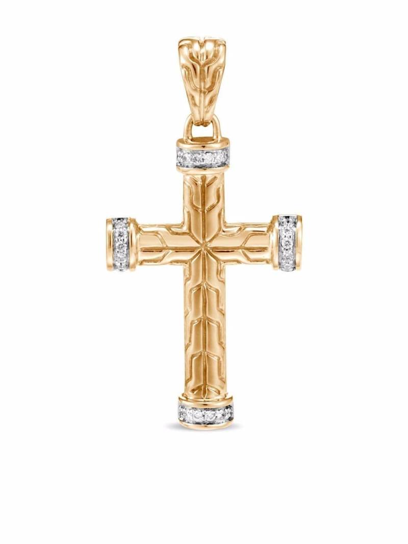 John Hardy 18kt yellow gold Classic Chain diamond pavé cross pendant von John Hardy