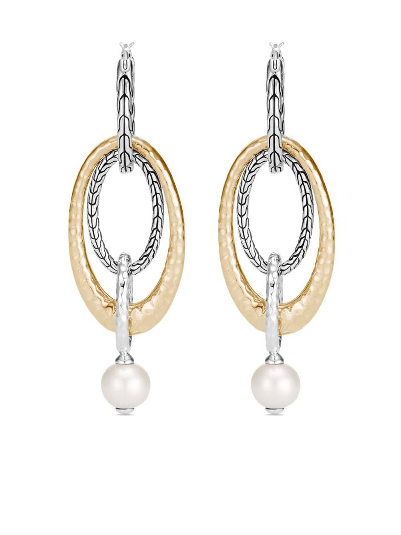 John Hardy 18kt yellow gold and silver Classic Chain interlink hammered pearl drop earrings von John Hardy