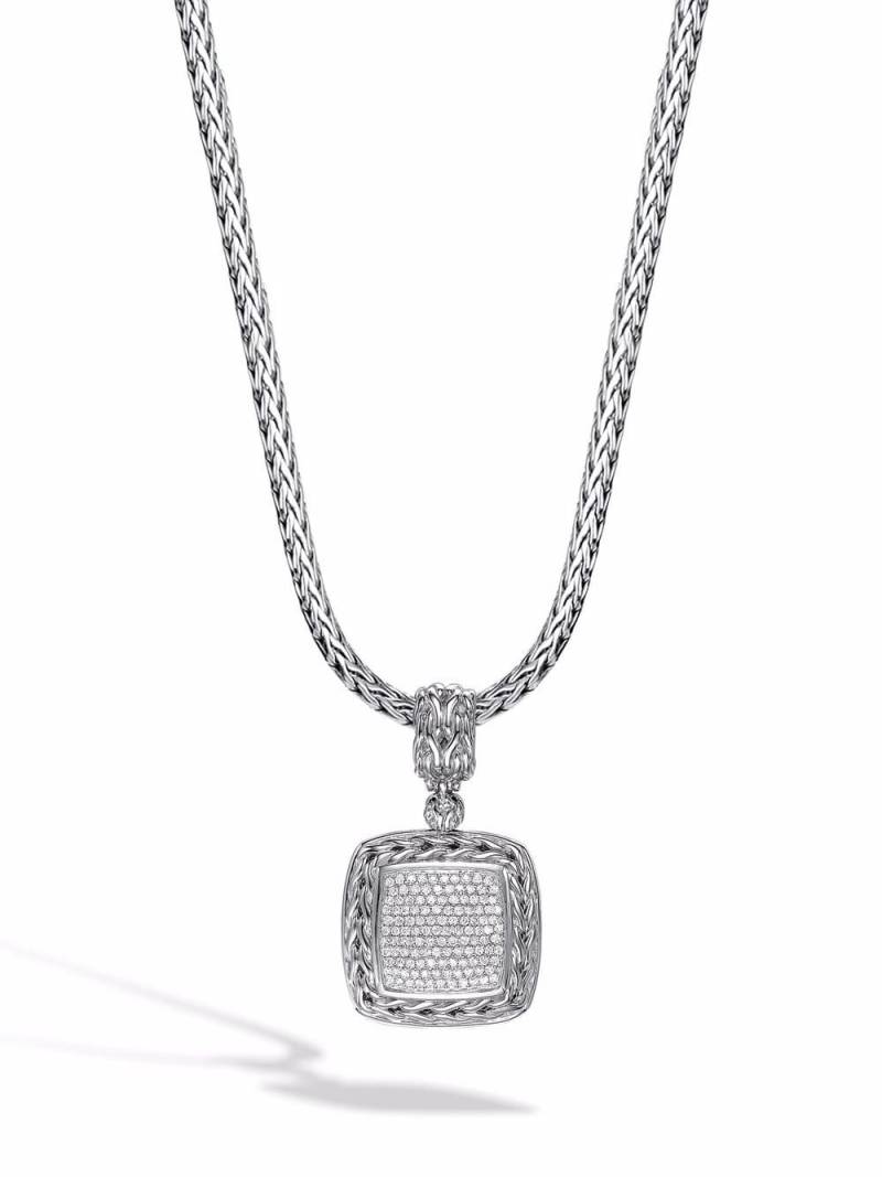 John Hardy Classic Chain diamond pavé medium square pendant - Silver von John Hardy