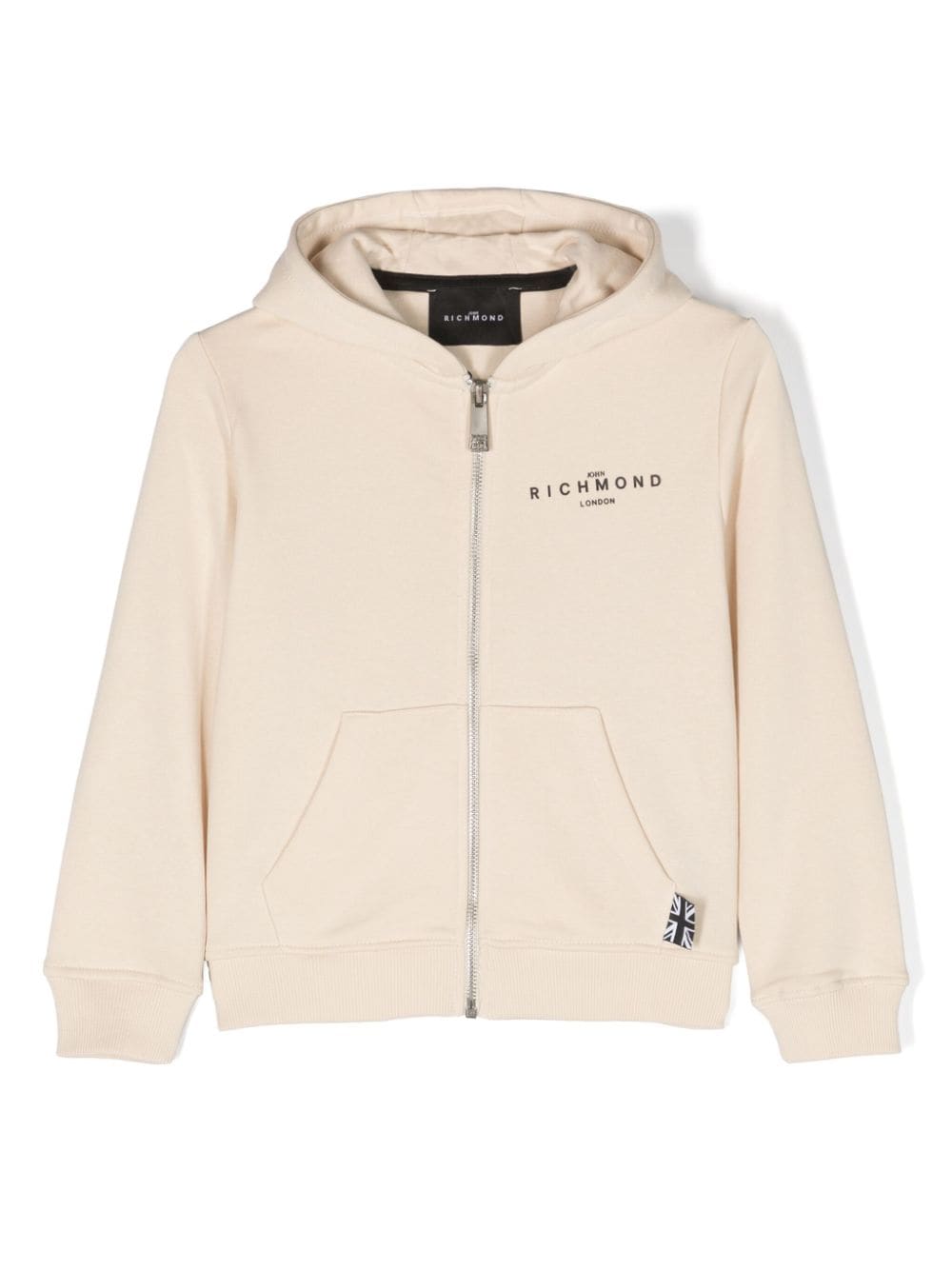 John Richmond Junior logo-appliqué cotton hoodie - Neutrals von John Richmond Junior