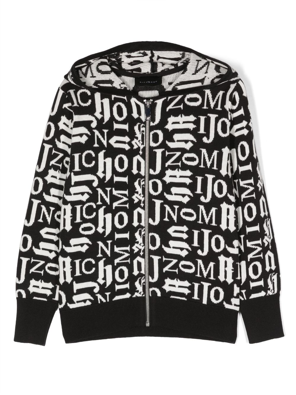 John Richmond Junior logo-intarsia zipped hoodie - Black von John Richmond Junior