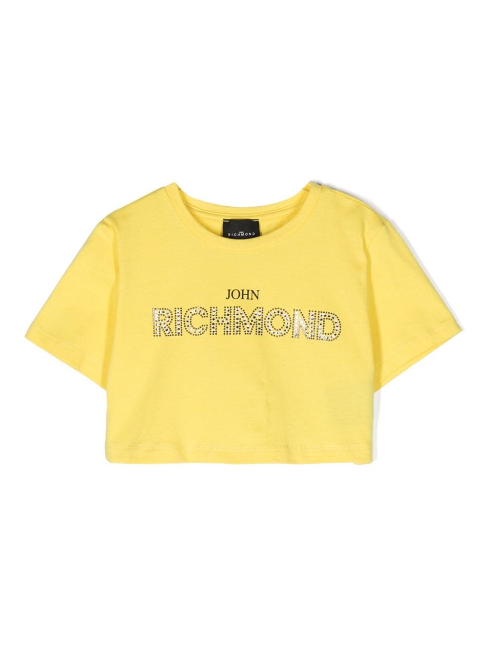 John Richmond Junior rhinestone-logo cropped T-shirt - Yellow von John Richmond Junior