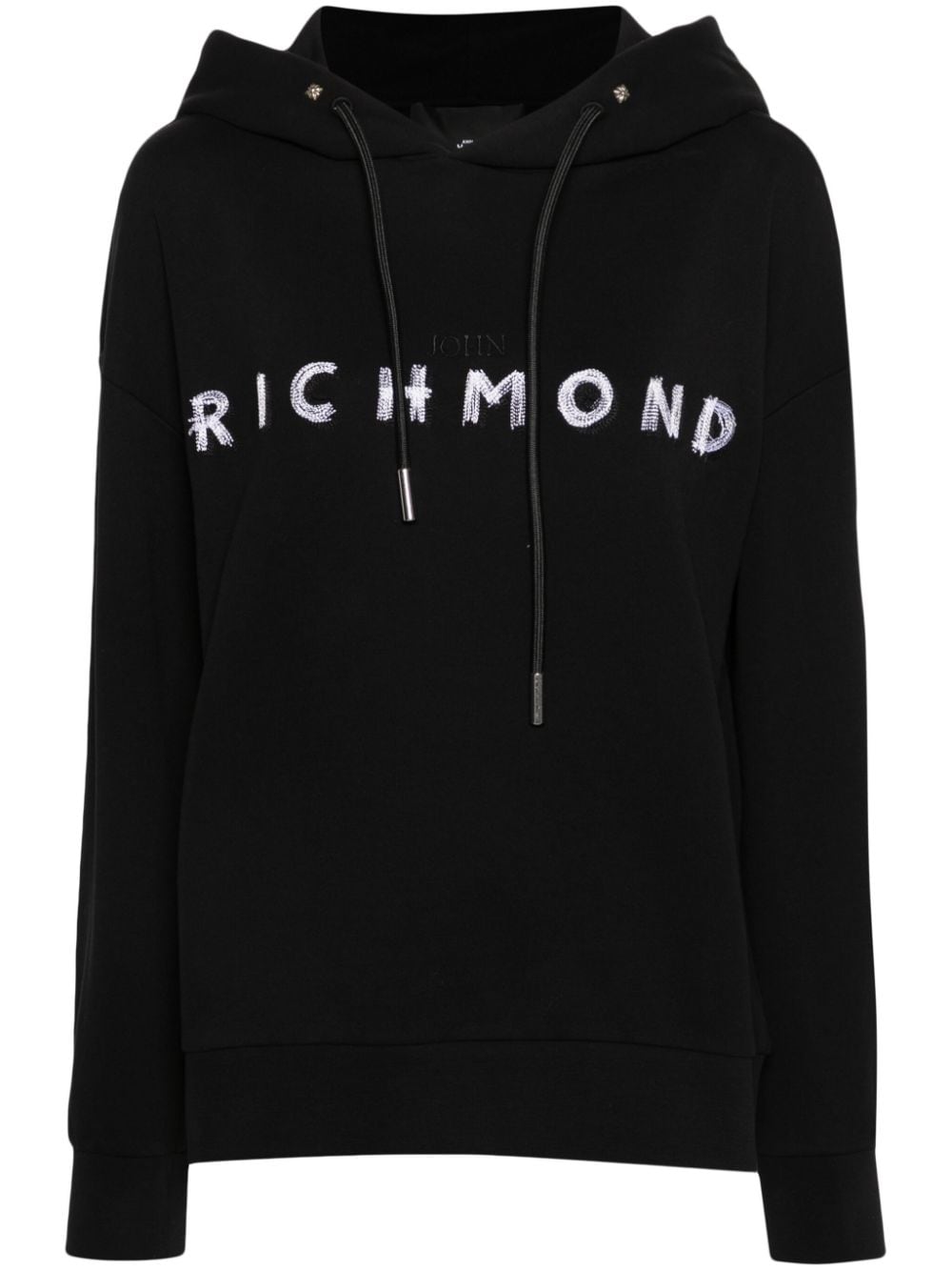 John Richmond logo-embroidered cotton hoodie - Black von John Richmond