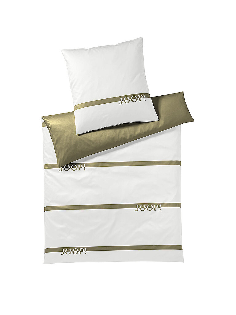 JOOP Satin Bettwäsche Logo Stripes 2x 70x90cm / 200x200cm Olive olive von Joop