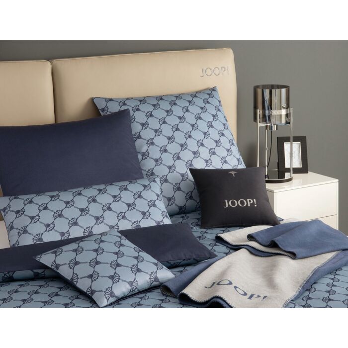 Joop! Satin Bettwäsche Cornflower double, stahlblau, 160x210 cm von Joop!