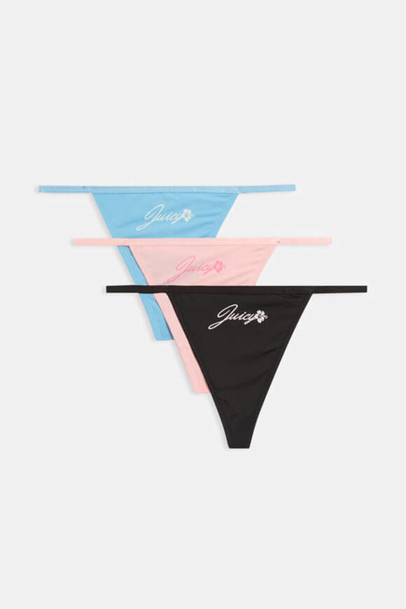 Juicy Couture Dreierpack Strings | Black + Dusk Blue + Juicy Pink | Damen  | L von Juicy Couture