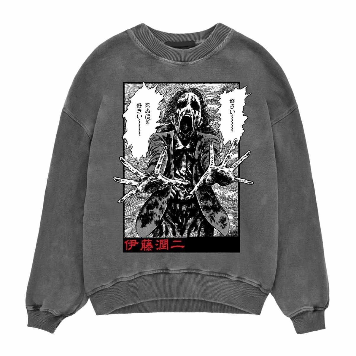 Sweatshirt Acid Wash Damen Schwarz M von Junji-Ito