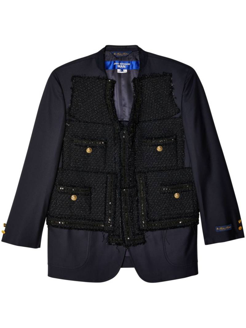 Junya Watanabe MAN x Brooks Brothers deconstructed tweed-panel blazer - Blue von Junya Watanabe MAN