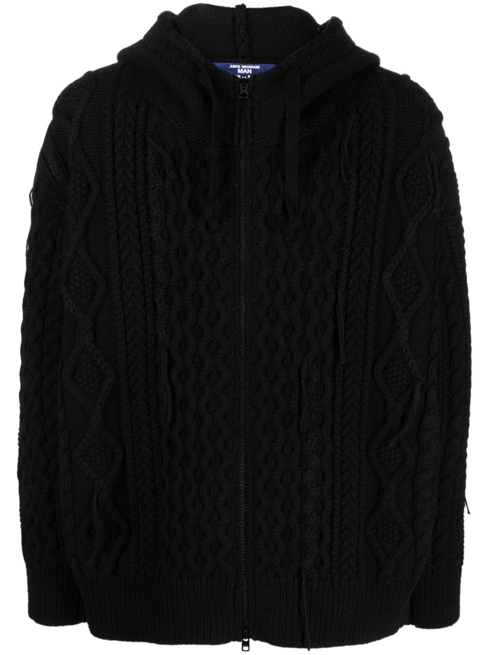 Junya Watanabe MAN cable-knit drawstring hoodie - Black von Junya Watanabe MAN