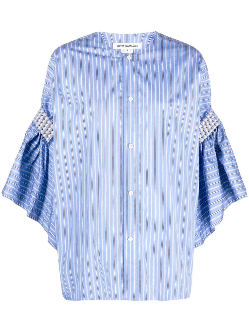 Junya Watanabe ruffled-sleeve pearl-embellished shirt - Blue von Junya Watanabe