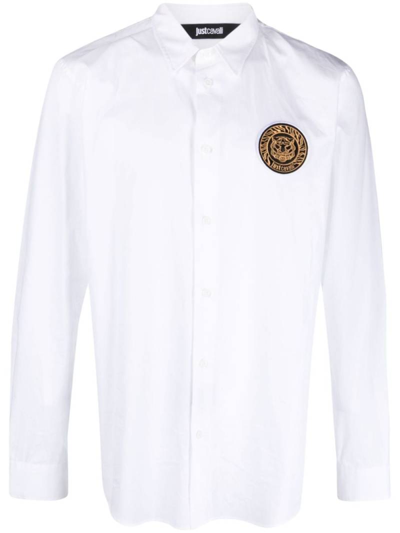 Just Cavalli Tiger Head-patch cotton shirt - White von Just Cavalli