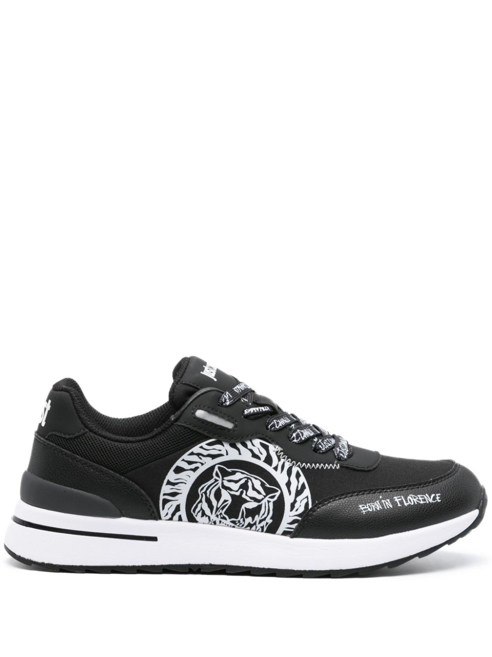 Just Cavalli Tiger Head-print leather sneakers - Black von Just Cavalli