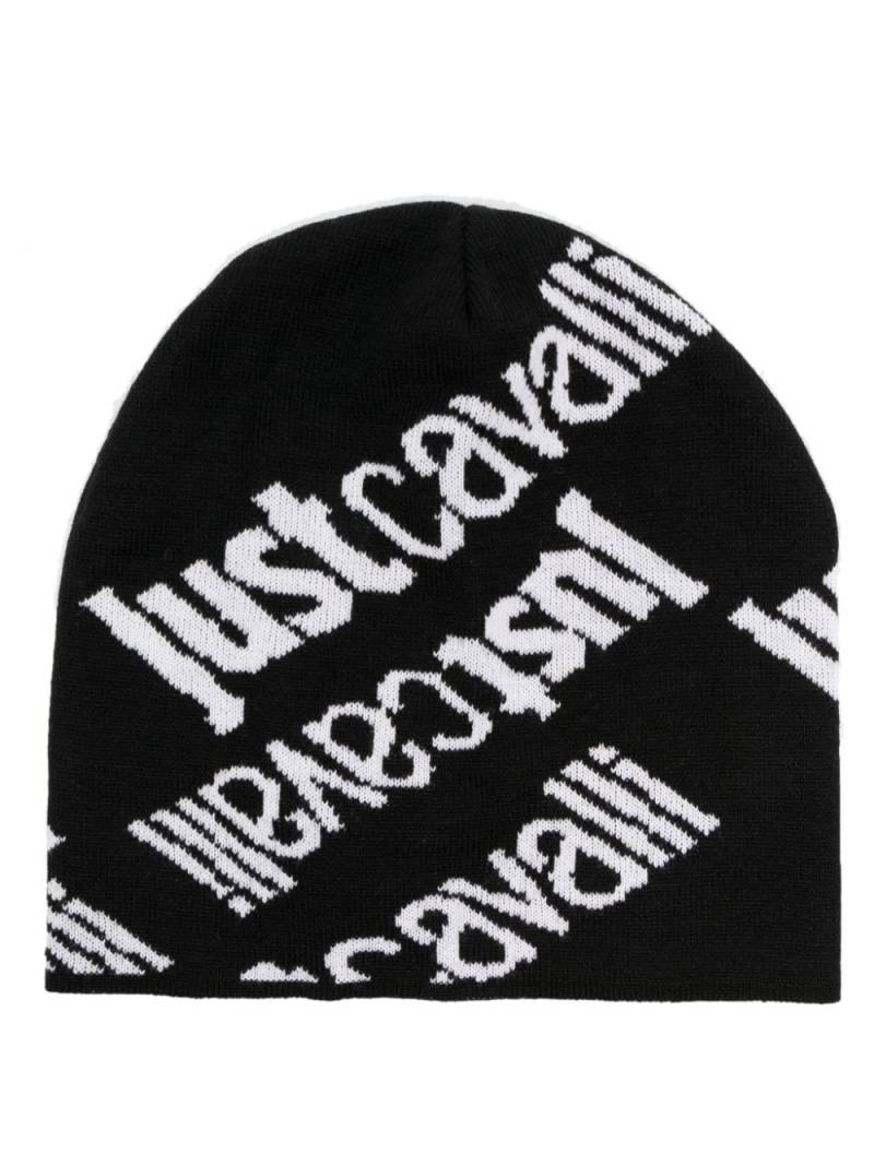 Just Cavalli intarsia-knit logo beanie - Black von Just Cavalli