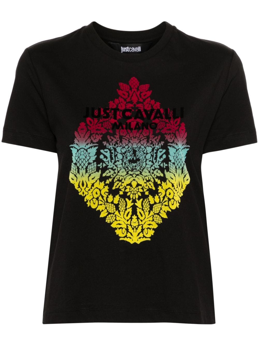 Just Cavalli logo-flocked cotton T-shirt - Black von Just Cavalli