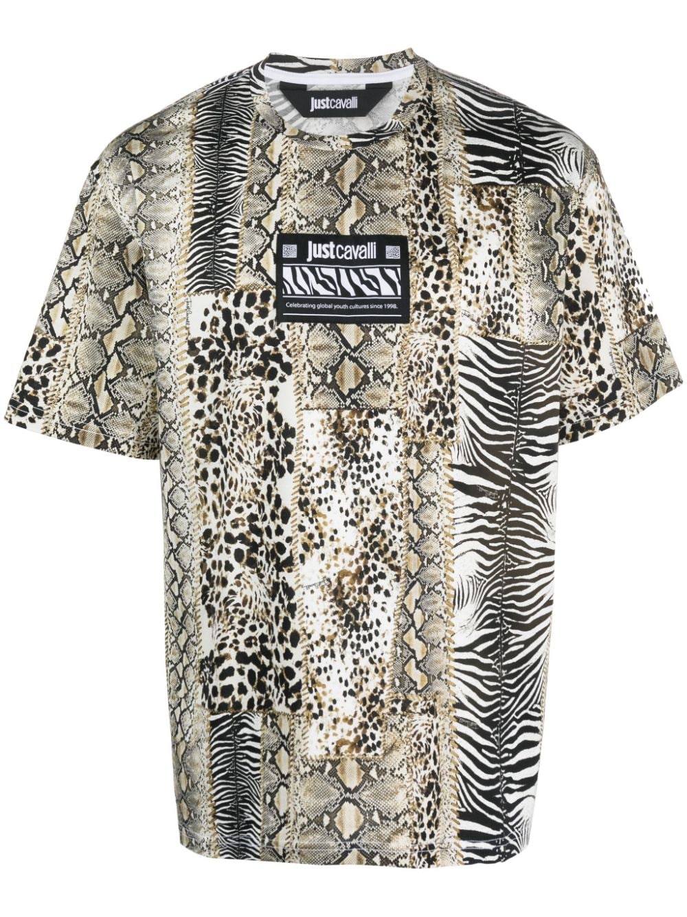 Just Cavalli logo-patch panelled T-shirt - Neutrals von Just Cavalli