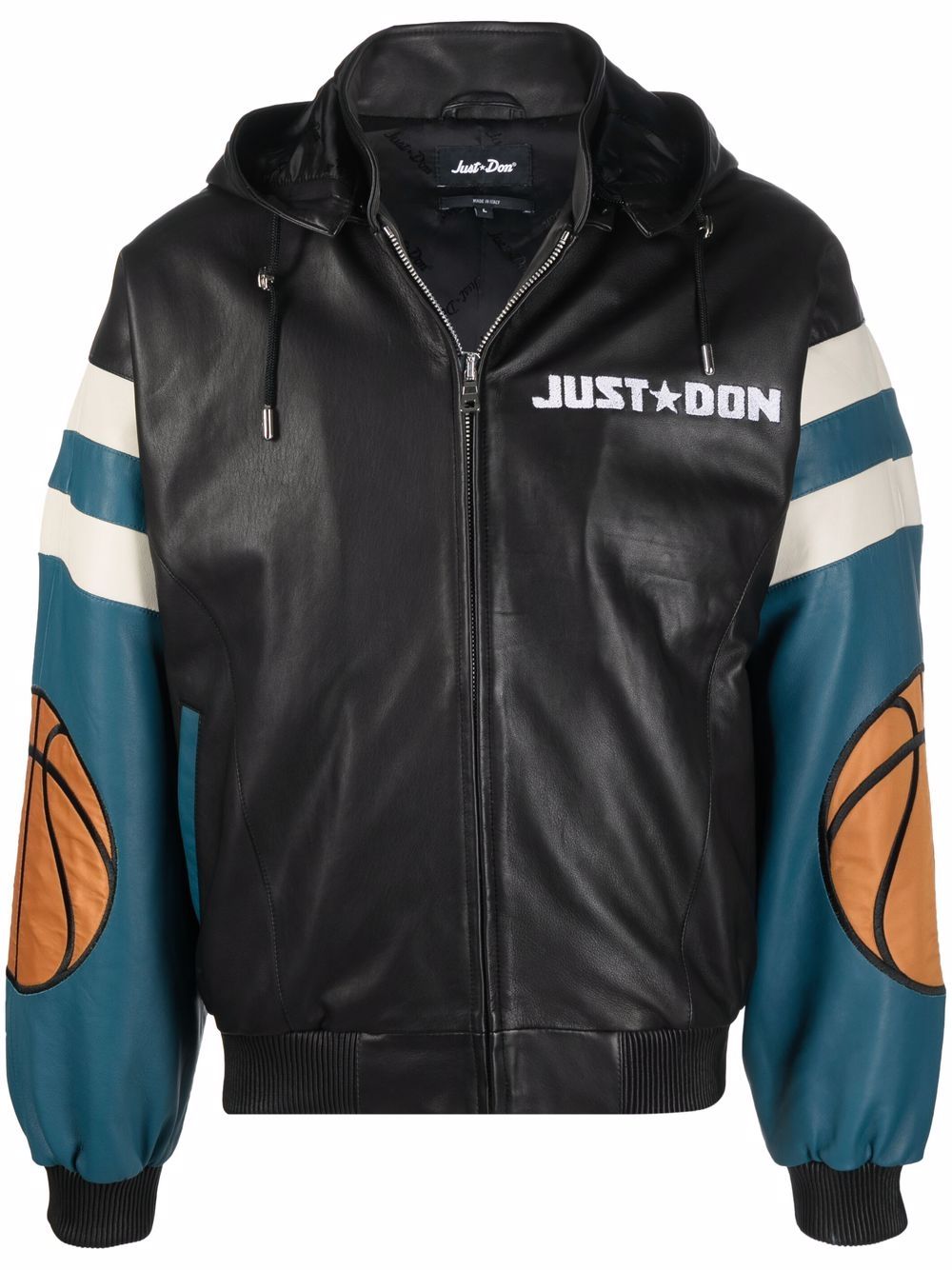 Just Don Chicago leather hooded bomber jacket - Black von Just Don