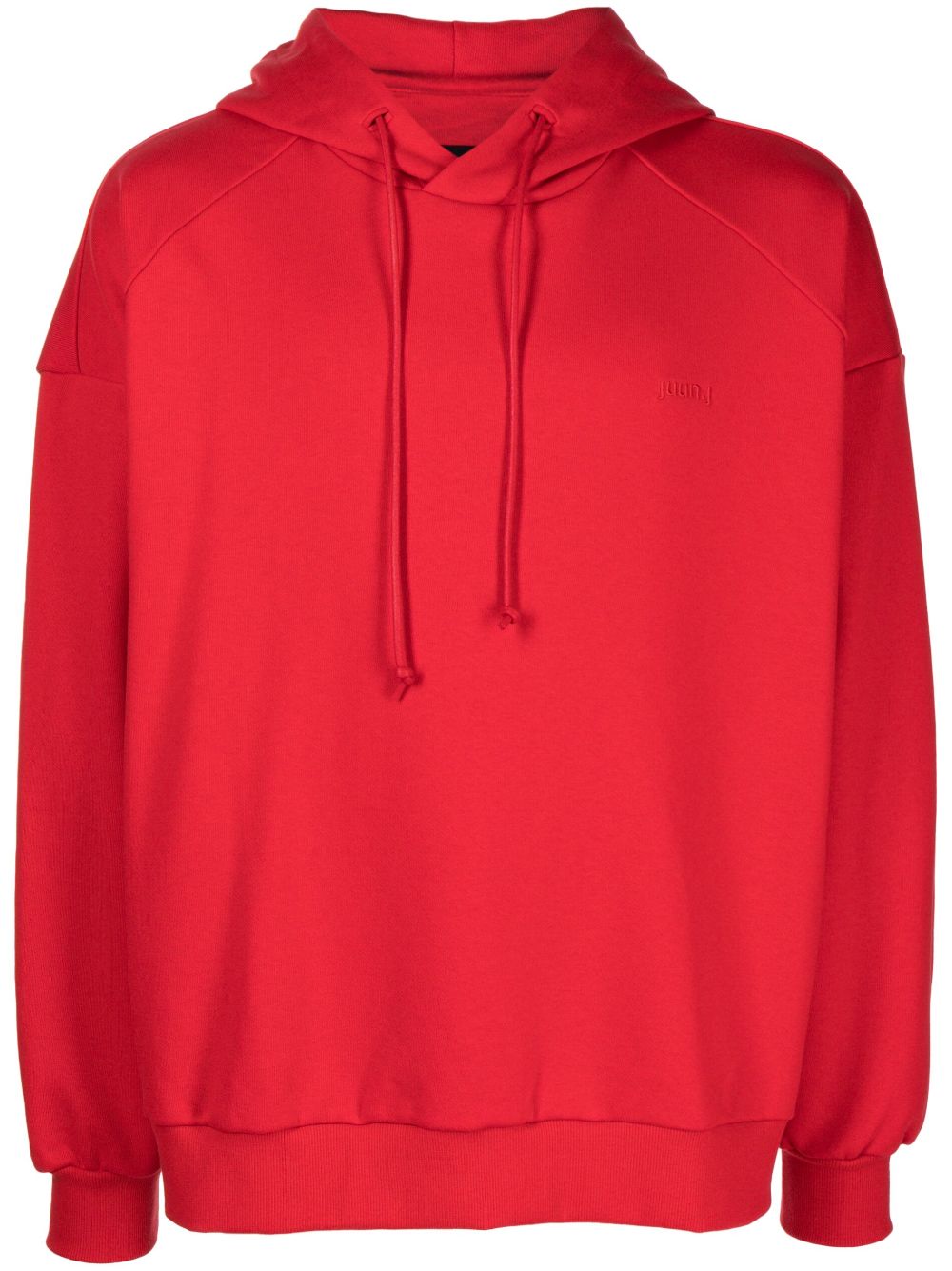 Juun.J logo-patch drawstring cotton hoodie - Red von Juun.J