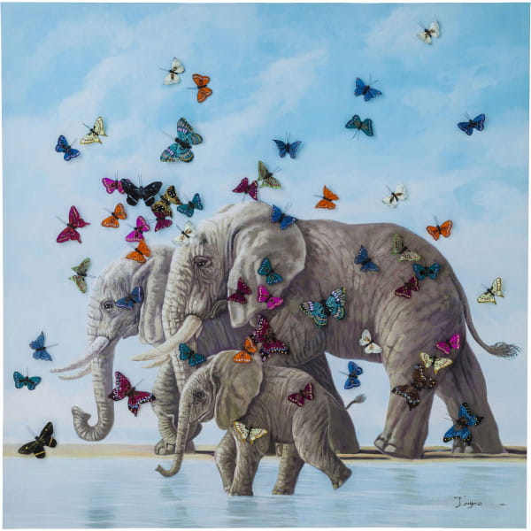 Bild Touched Elefants with Butterflys 120x120cm von KARE DESIGN