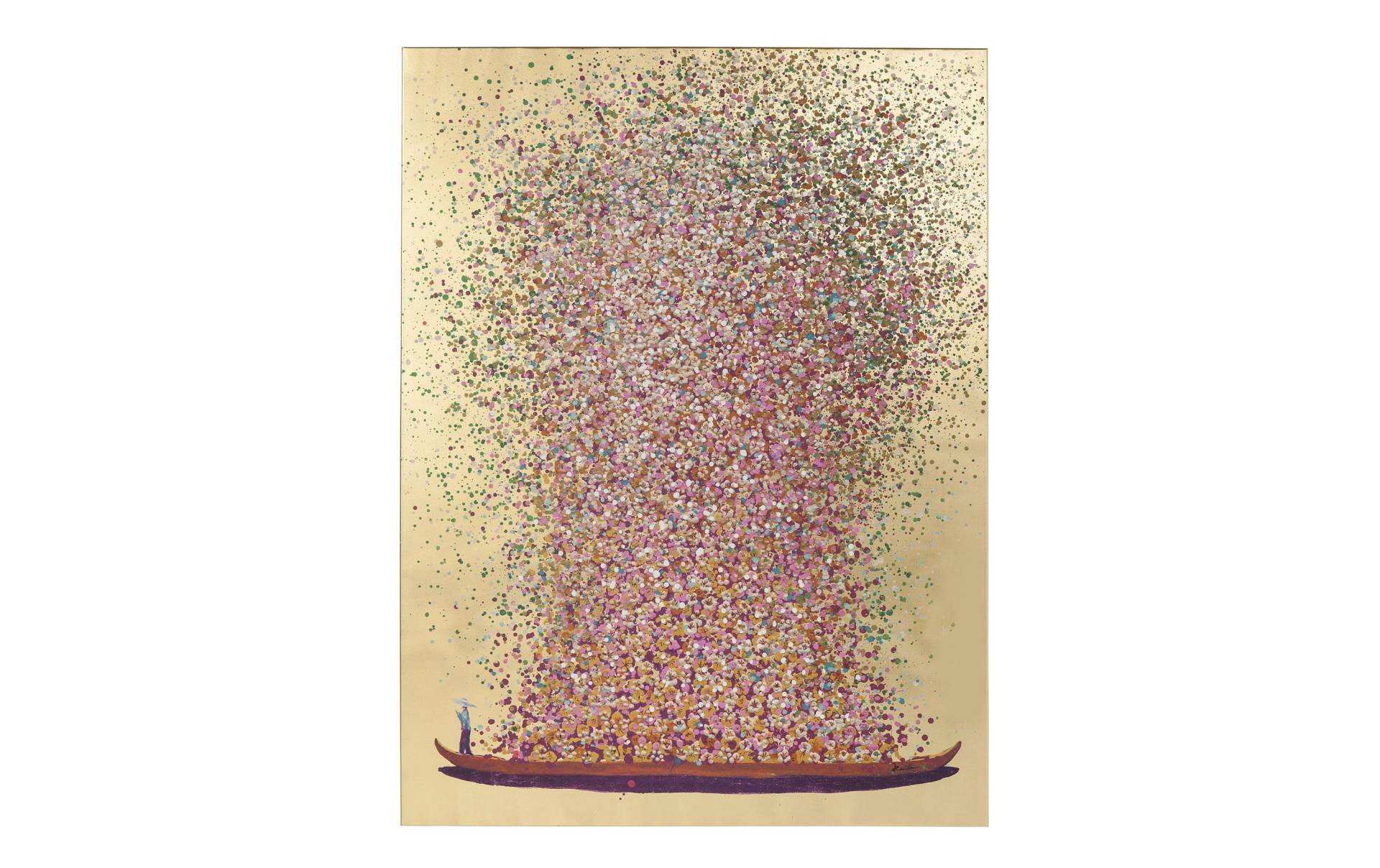 KARE Wandbild »Touched Flower Boat 100 x 80 cm, Goldfarben/Pink« von KARE