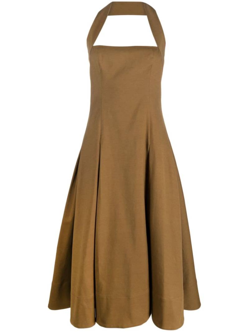 KHAITE Lalita pleated cotton-blend midi dress - Brown von KHAITE