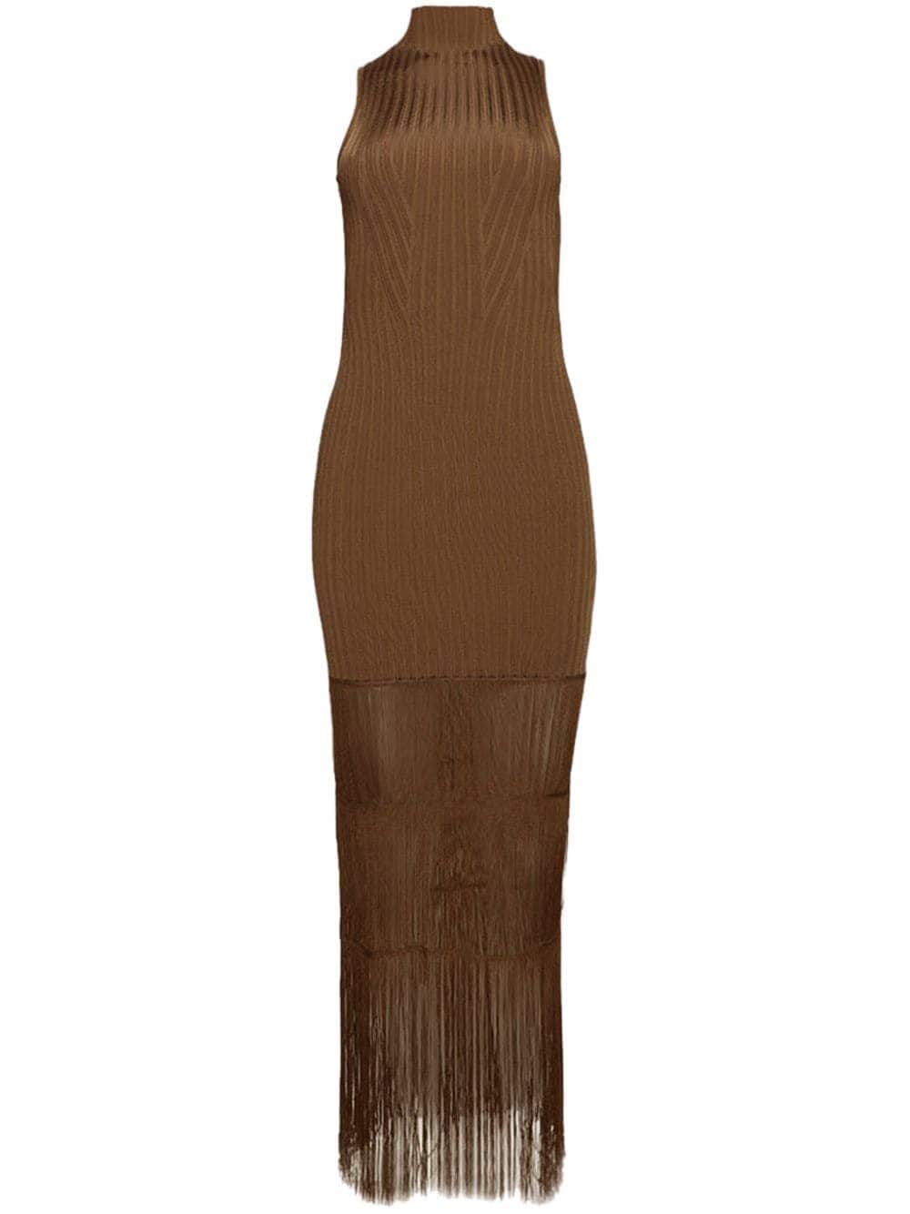 KHAITE Zare fringed ribbed-knit maxi dress - Brown von KHAITE
