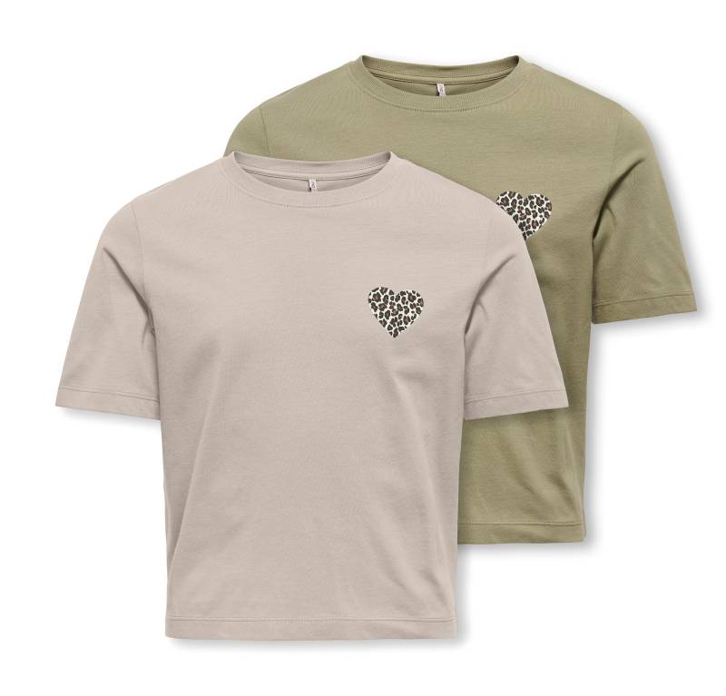 KIDS ONLY Rundhalsshirt »KOGREX LEO HEART S/S TOP JRS 2-PACK«, (Packung, 2er-Pack) von KIDS ONLY