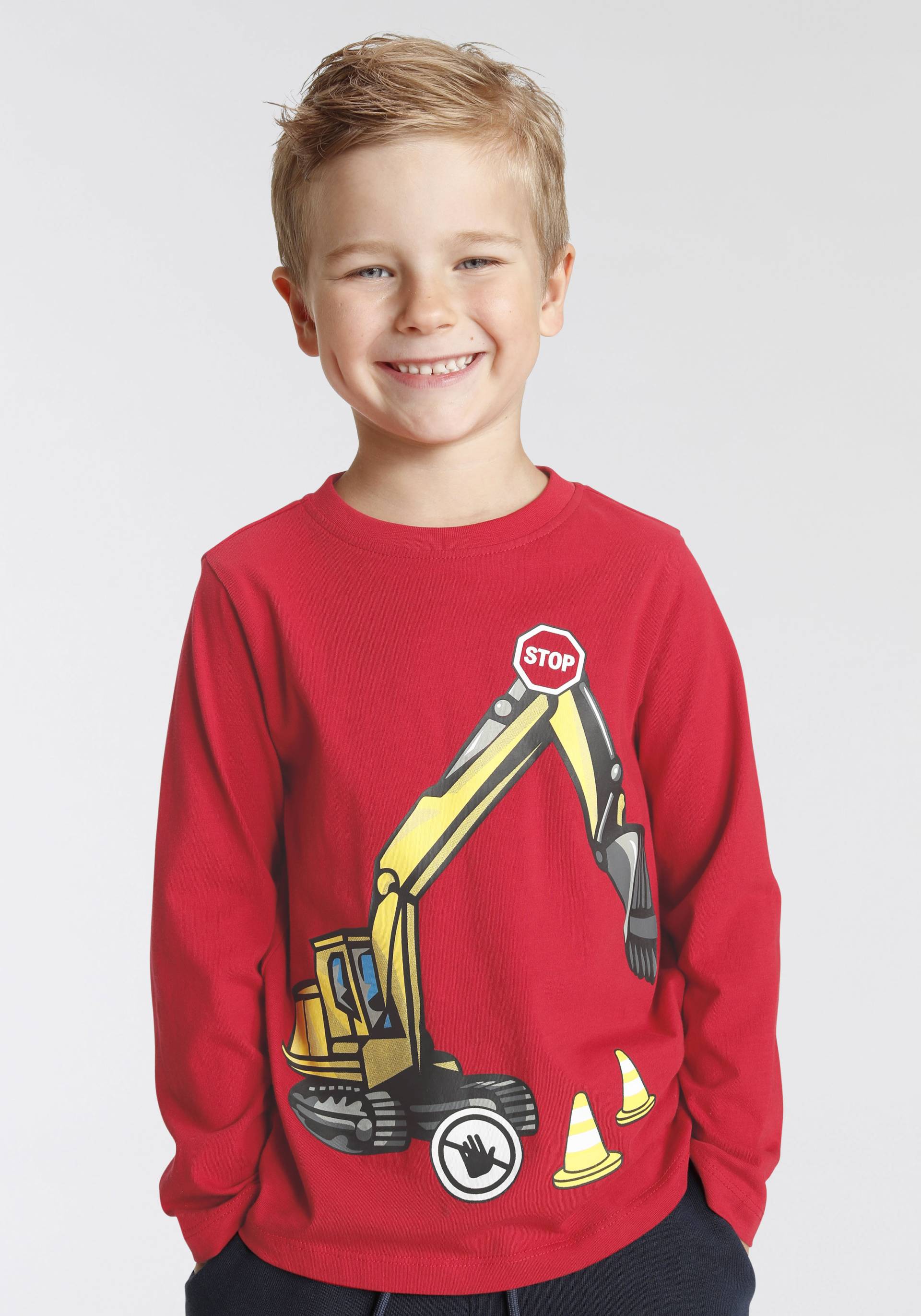 KIDSWORLD Langarmshirt »Bagger-Print: STOP«, Langarm, Basic-Passform, mit stylischem Druck, Rundhalsausschnitt KIDSWORLD Langarmshirt »Bagger-Print: STOP«, Langarm, Basic-Passform, mit stylischem Druck, Rundhalsausschnitt von KIDSWORLD