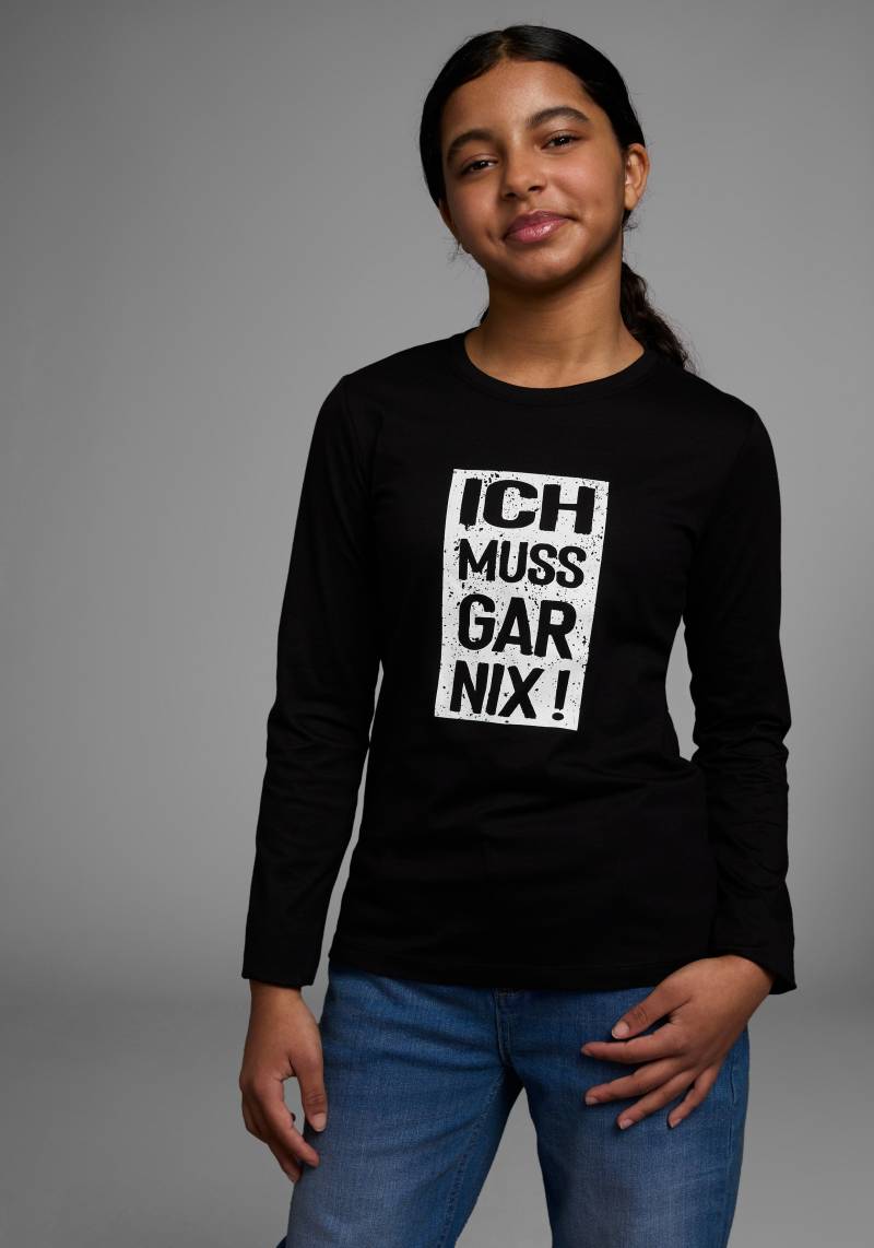 KIDSWORLD Langarmshirt »Ich muss gar nix!«, Langarm, Basic-Passform, bedruckt, Rundhalsausschnitt von KIDSWORLD
