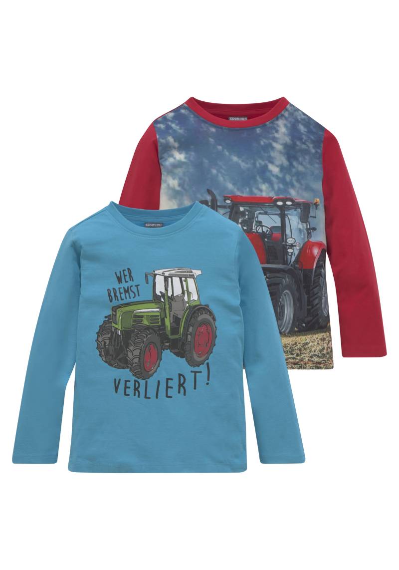KIDSWORLD Langarmshirt »Traktoren«, (Packung, 2 tlg.), Langarm, Basic-Passform, bedruckt von KIDSWORLD