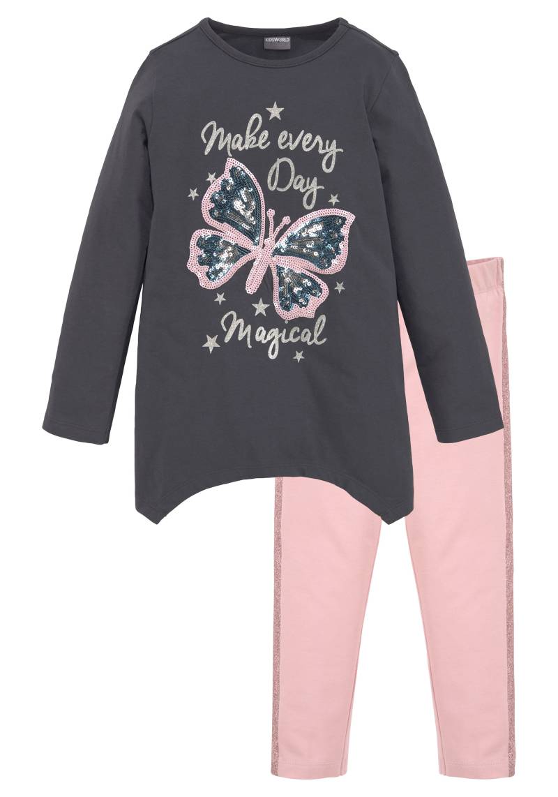 KIDSWORLD Langarmshirt & Leggings »2tlg. Set Shirt + Leggings mit Glitzerdetails«, niedlicher Schmetterling für kleine Mädchen von KIDSWORLD