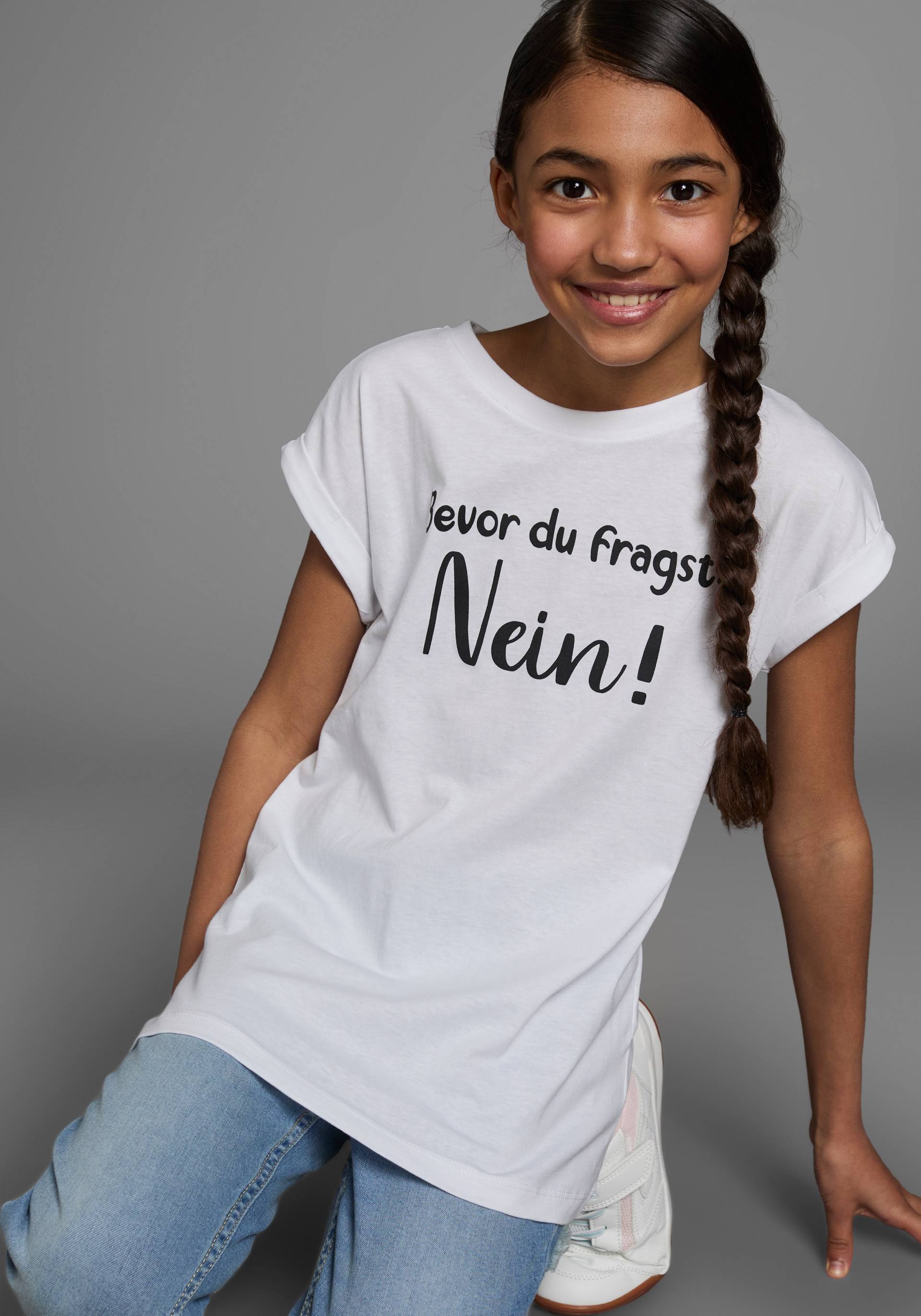 KIDSWORLD T-Shirt »Bevor Du fragst: NEIN!«, Kurzarm, mit Print, Rundhalsausschnitt von KIDSWORLD