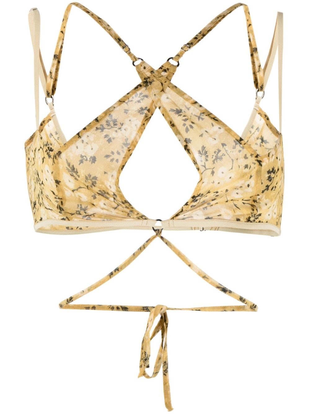 KNWLS Glimmer floral-print cut-out bra top - Yellow von KNWLS