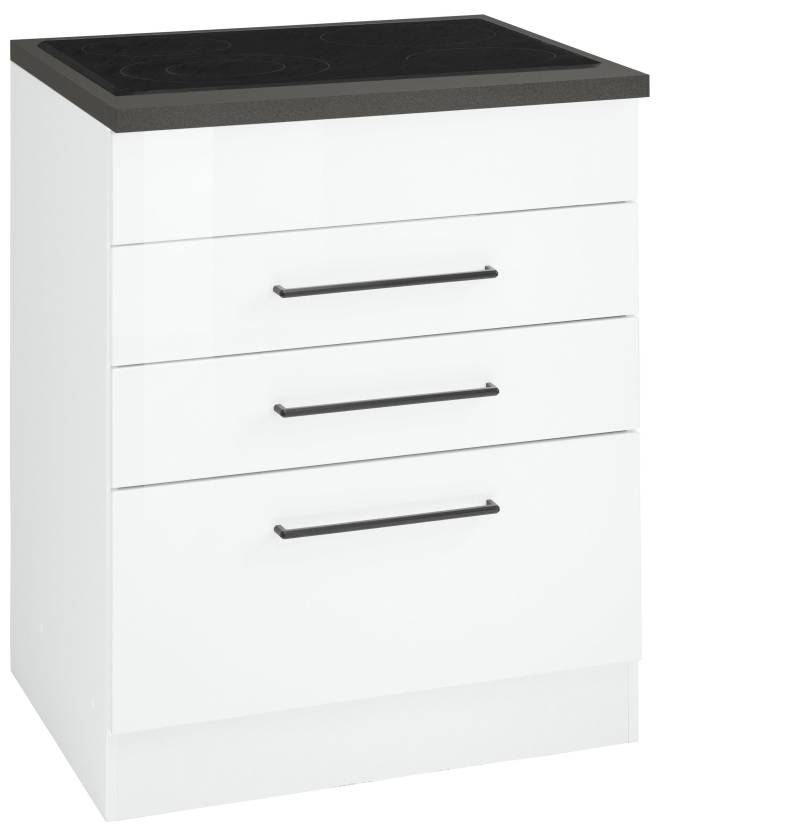 KOCHSTATION Kochfeldumbauschrank »KS-Tulsa«, 60 cm breit, 2 Schubladen, 1 grosser Auszug, schwarzer Metallgriff von KOCHSTATION