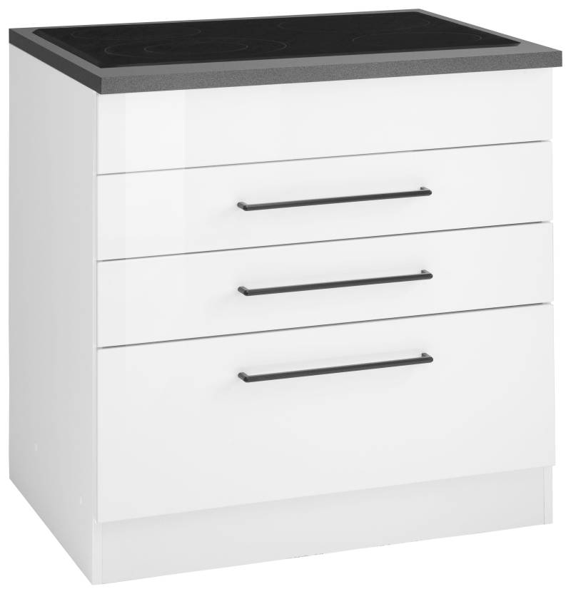 KOCHSTATION Kochfeldumbauschrank »KS-Tulsa«, 80 cm breit, 2 Schubladen, 1 grosser Auszug, schwarzer Metallgriff von KOCHSTATION