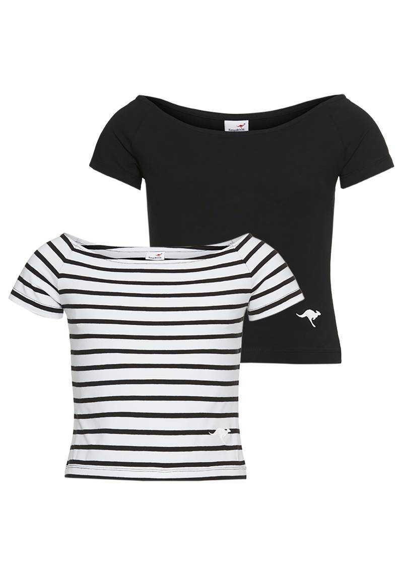 KangaROOS Carmenshirt »2er Pack T-Shirts«, (Packung, 2 tlg.), 1x uni + 1x geringelt von KangaROOS