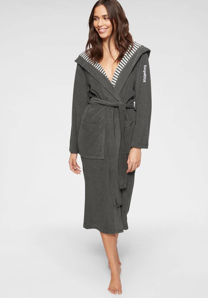 KangaROOS Damenbademantel »Dalia, ideal für Sauna & Spa, Hotelbademantel, Morgenmantel«, (1 St.), Uni-Farben und innen mit Streifen, Bademantel mit Taschen, XS-3XL von KangaROOS