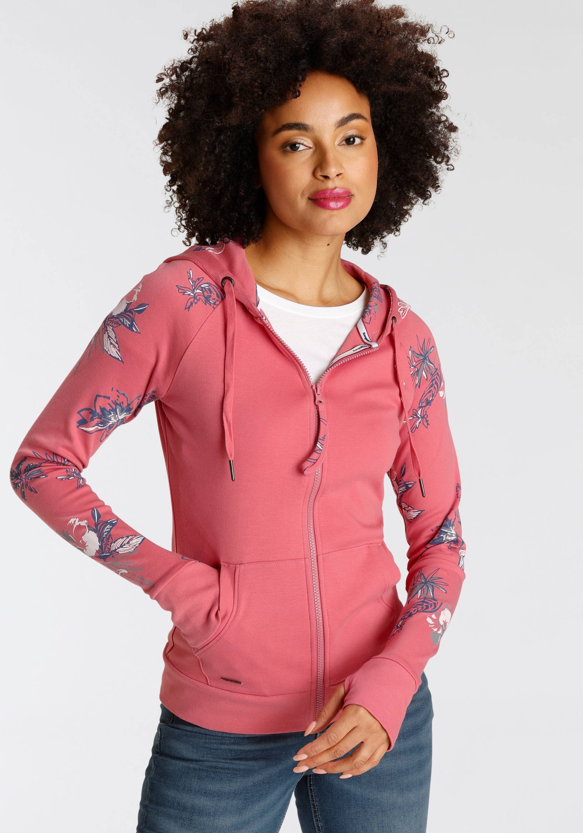 KangaROOS Kapuzensweatjacke, mit blumigem Druck im Hawaii-Look von KangaROOS