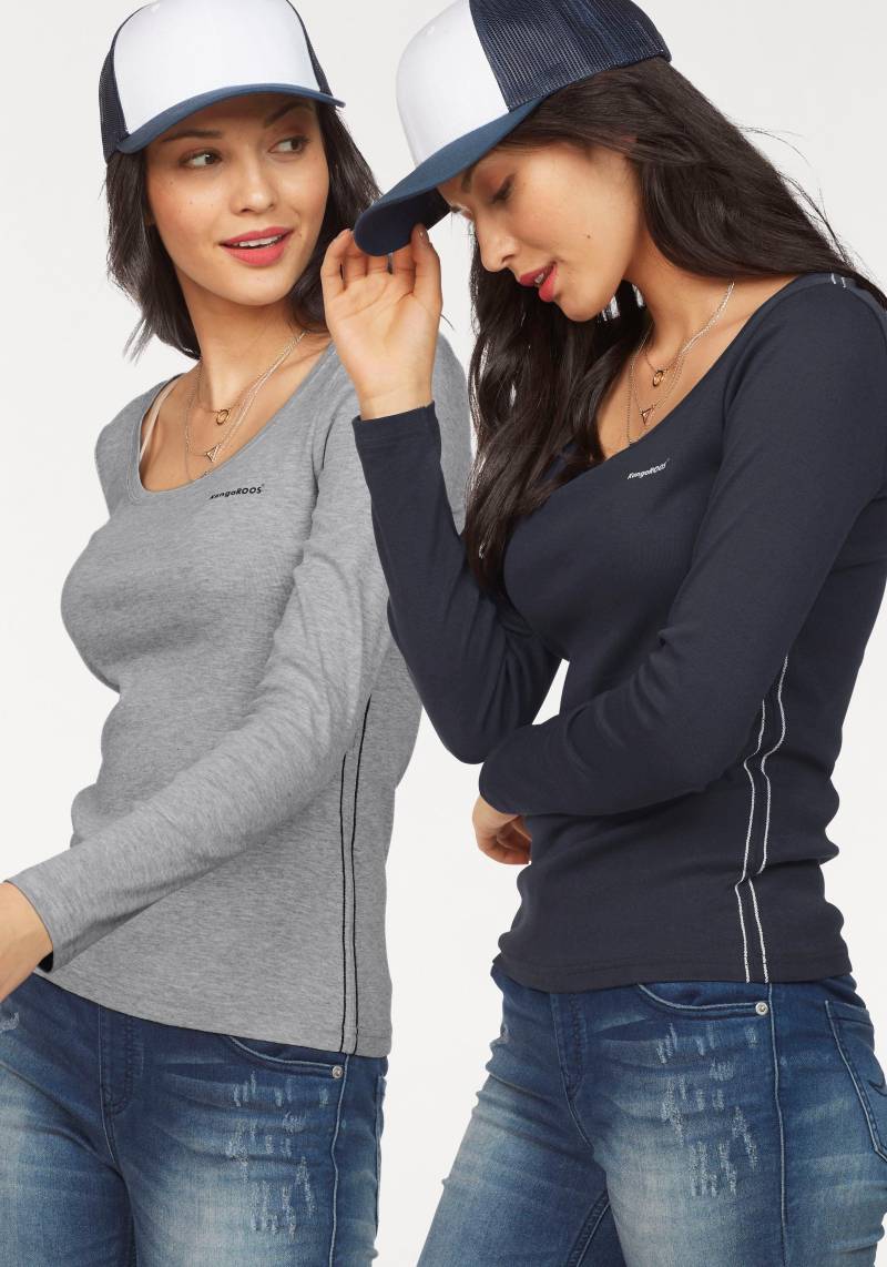 KangaROOS Langarmshirt, (Packung, 2 tlg., 2er-Pack), Langarm, unifarben oder meliert, Rundhalsausschnitt von KangaROOS