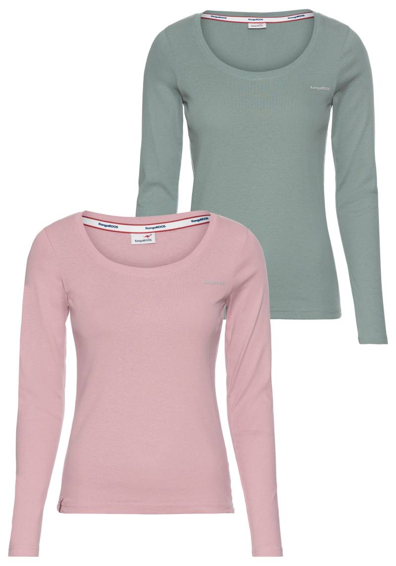 KangaROOS Langarmshirt, (Packung, 2 tlg., 2er-Pack), Langarm, unifarben oder meliert, Rundhalsausschnitt von KangaROOS