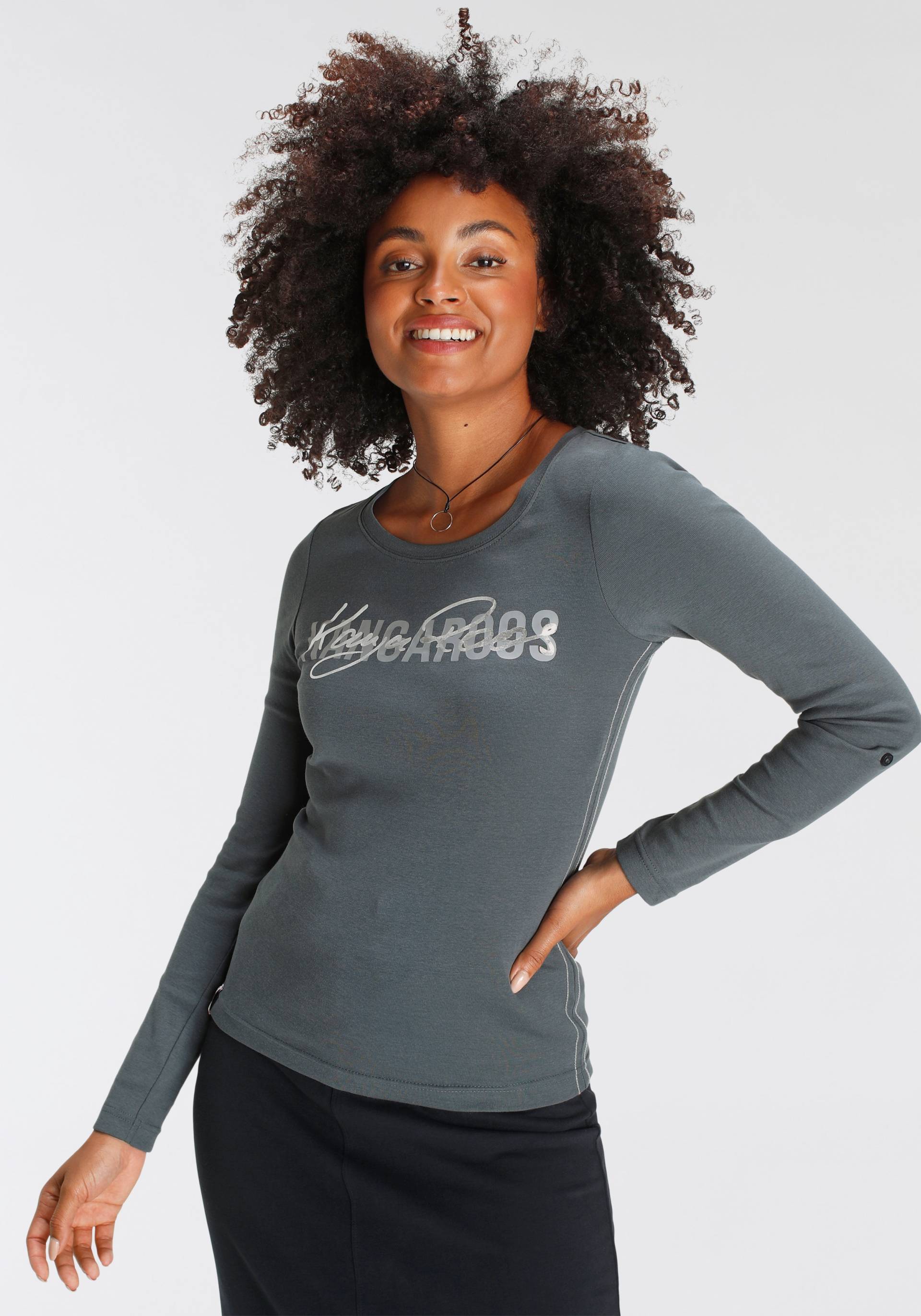 KangaROOS Langarmshirt, krempelbare Ärmel, figurbetonter Schnitt, Rundhalsausschnitt KangaROOS Langarmshirt, krempelbare Ärmel, figurbetonter Schnitt, Rundhalsausschnitt von KangaROOS
