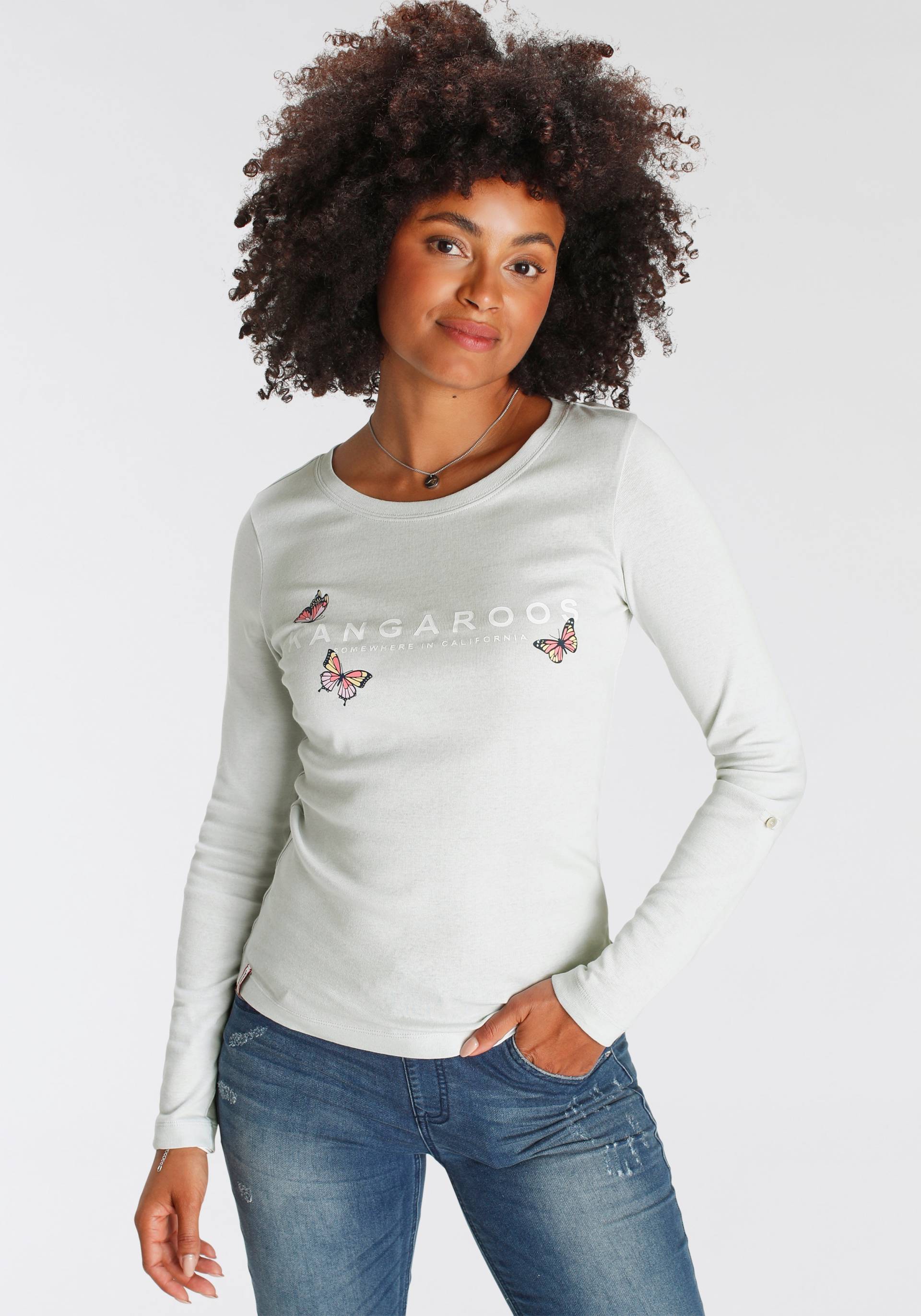 KangaROOS Langarmshirt, krempelbare Ärmel, sehr figurbetonter Schnitt KangaROOS Langarmshirt, krempelbare Ärmel, sehr figurbetonter Schnitt von KangaROOS