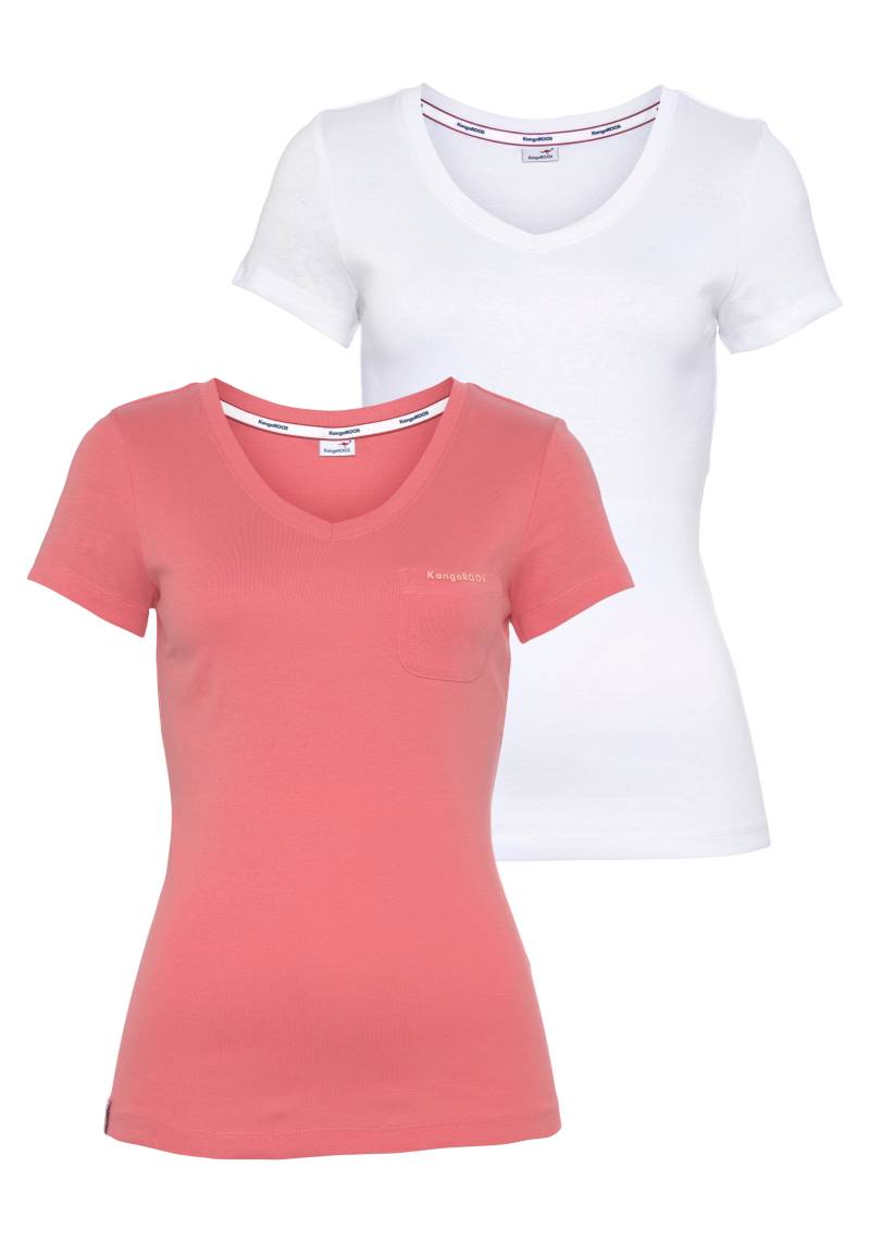 KangaROOS V-Shirt, (Spar-Set, 2er-Pack), Kurzarm, figurbetonter Schnitt, aus Baumwolle, im 2er-Pack von KangaROOS